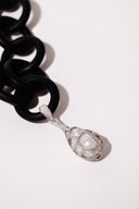 Cage Drop Pendent with Baroque Pearl Rubber Necklace