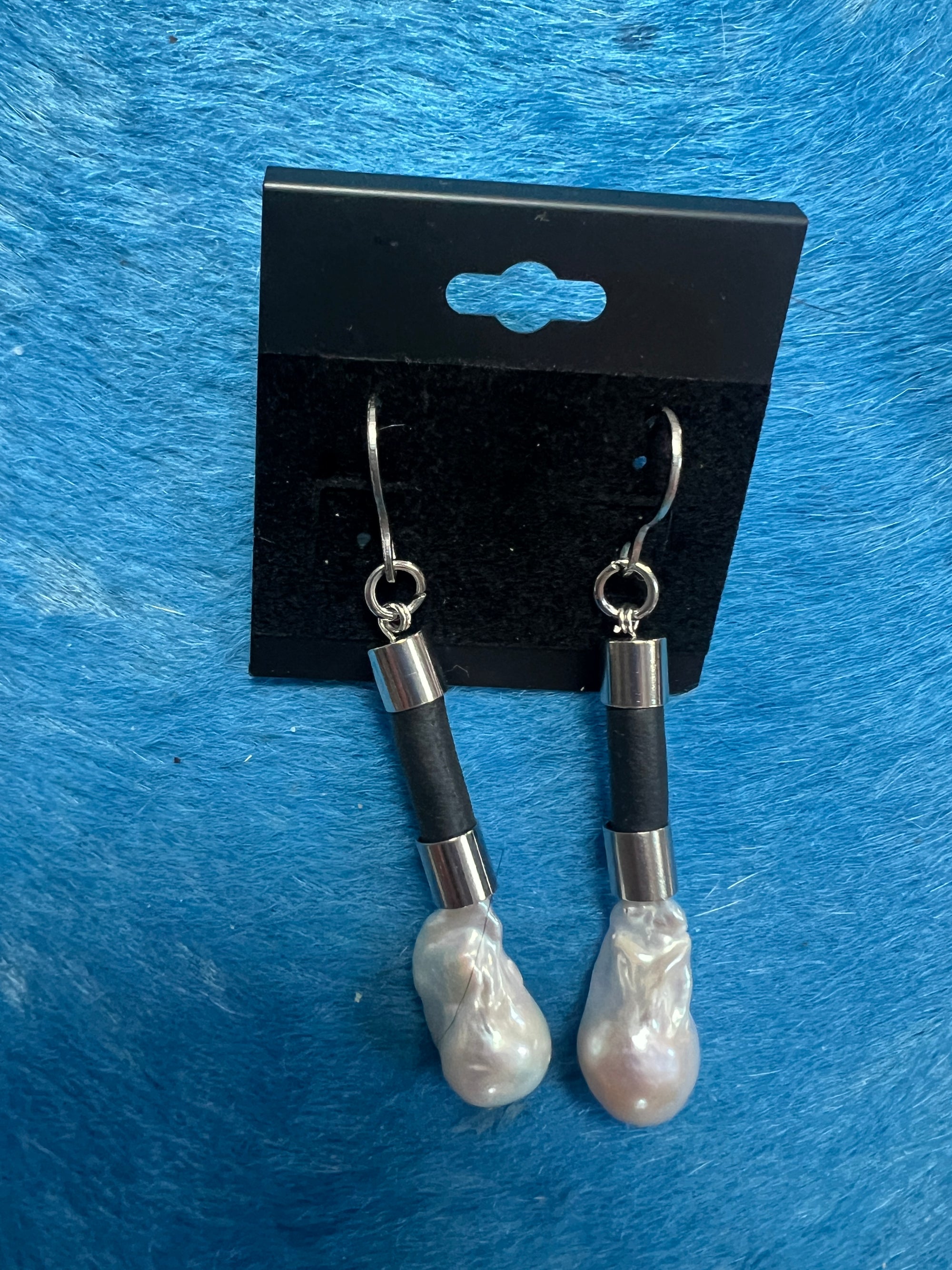Rubber and Baroque Pearl Earrings Silver or Gold