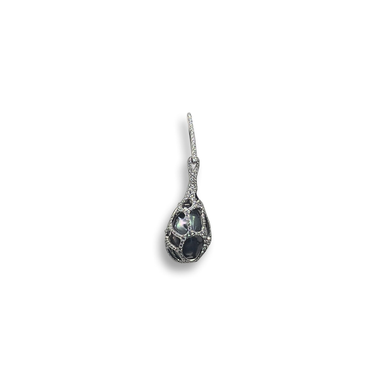 CAGE EARRINGS WITH CZ AND GREY BAROQUE PEARL BY NYET JEWELRY