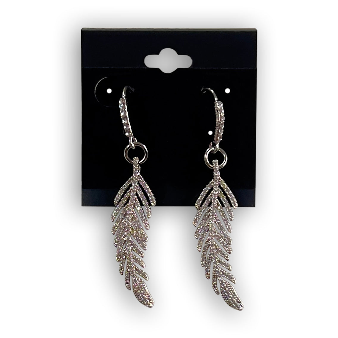 EARRINGS WITH PAVE'D CZ PENDENT REPRESENTING A FEATHER by NYET Jewelry