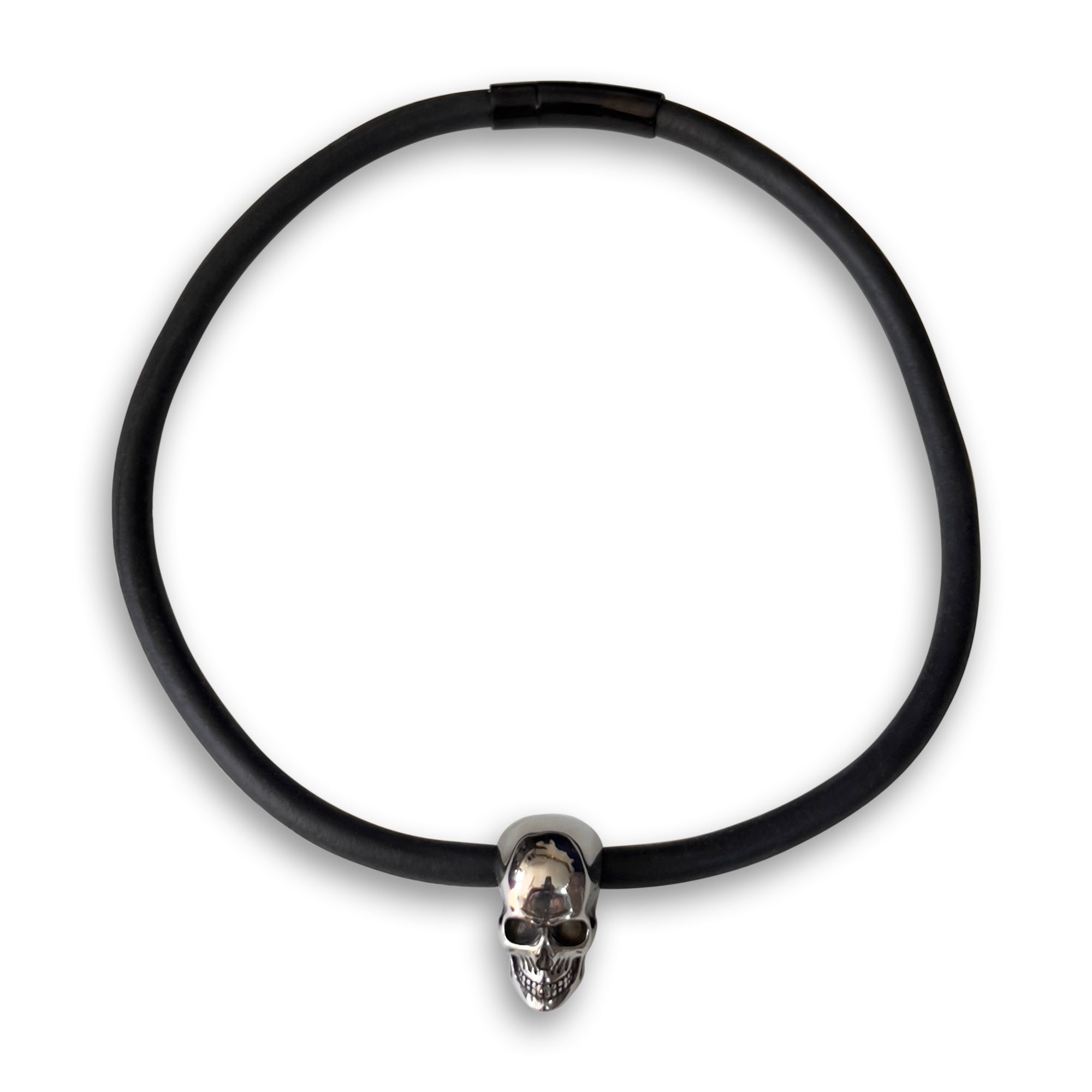 BLACK RUBBER NECKLACE WITH STAINLESS STEEL PENDENT. by NYET Jewelry