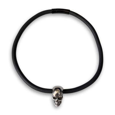 BLACK RUBBER NECKLACE WITH STAINLESS STEEL PENDENT. by NYET Jewelry