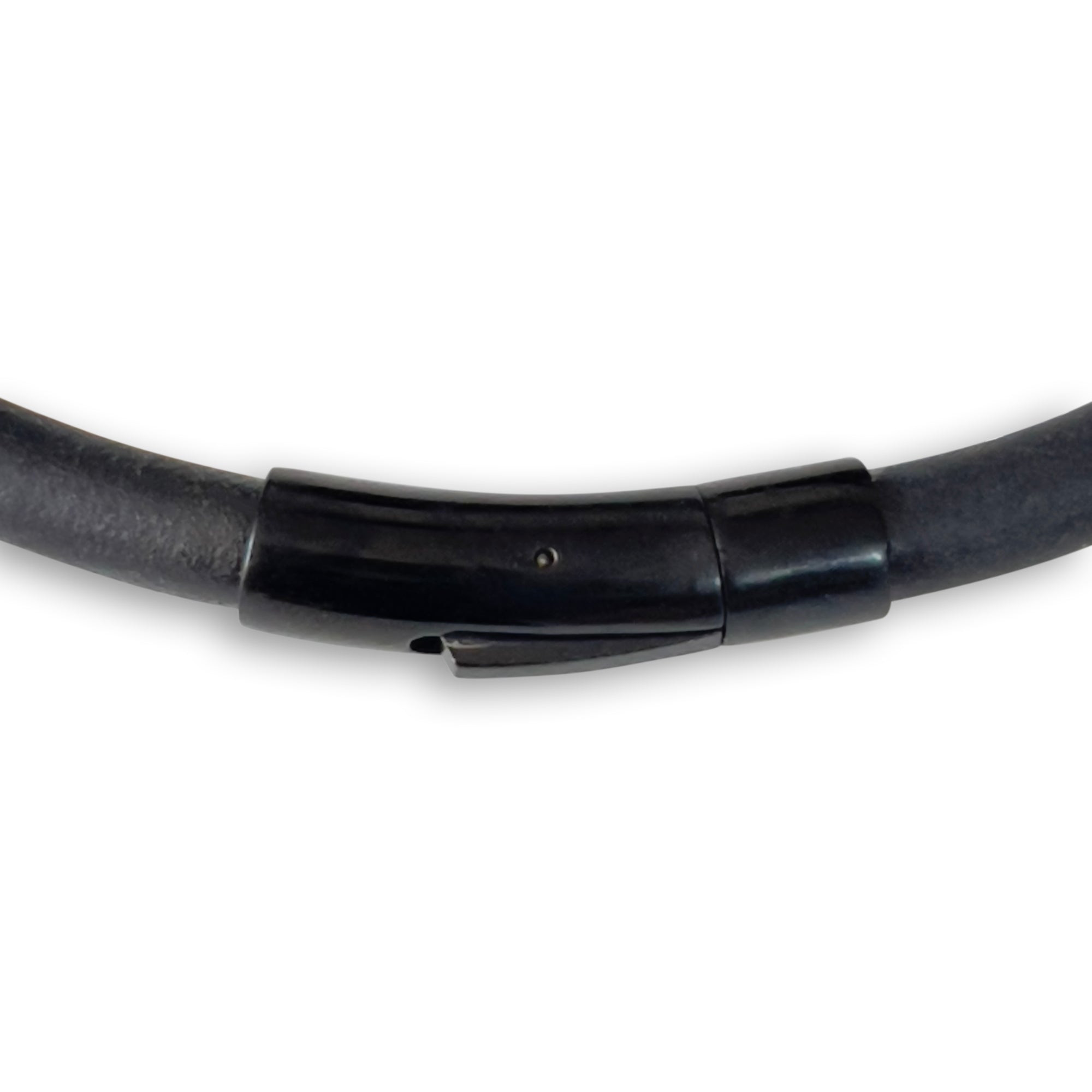 BLACK RUBBER NECKLACE WITH STAINLESS STEEL PENDENT. by NYET Jewelry