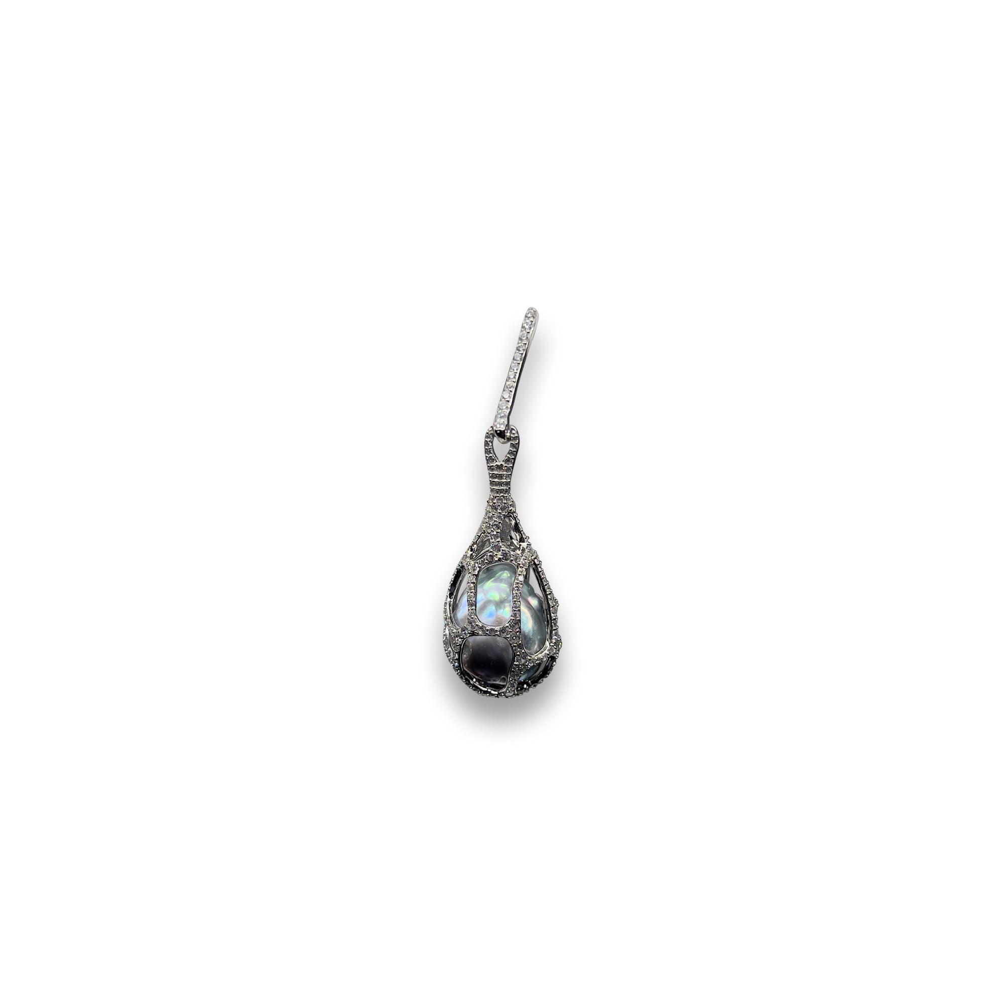 CAGE EARRINGS WITH CZ AND LIGHT GREY BAROQUE PEARL BY NYET JEWELRY