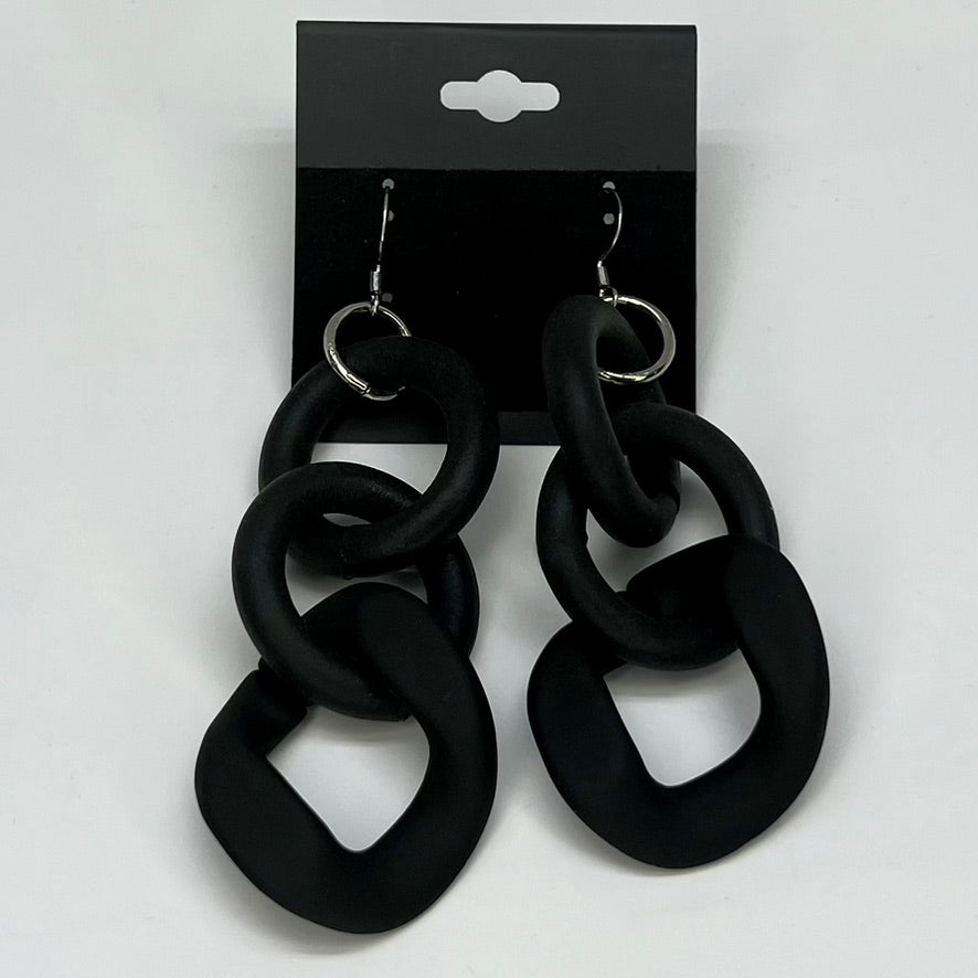 Rubber Ring Earrings with Plastic Chain Link (Assorted Colors)