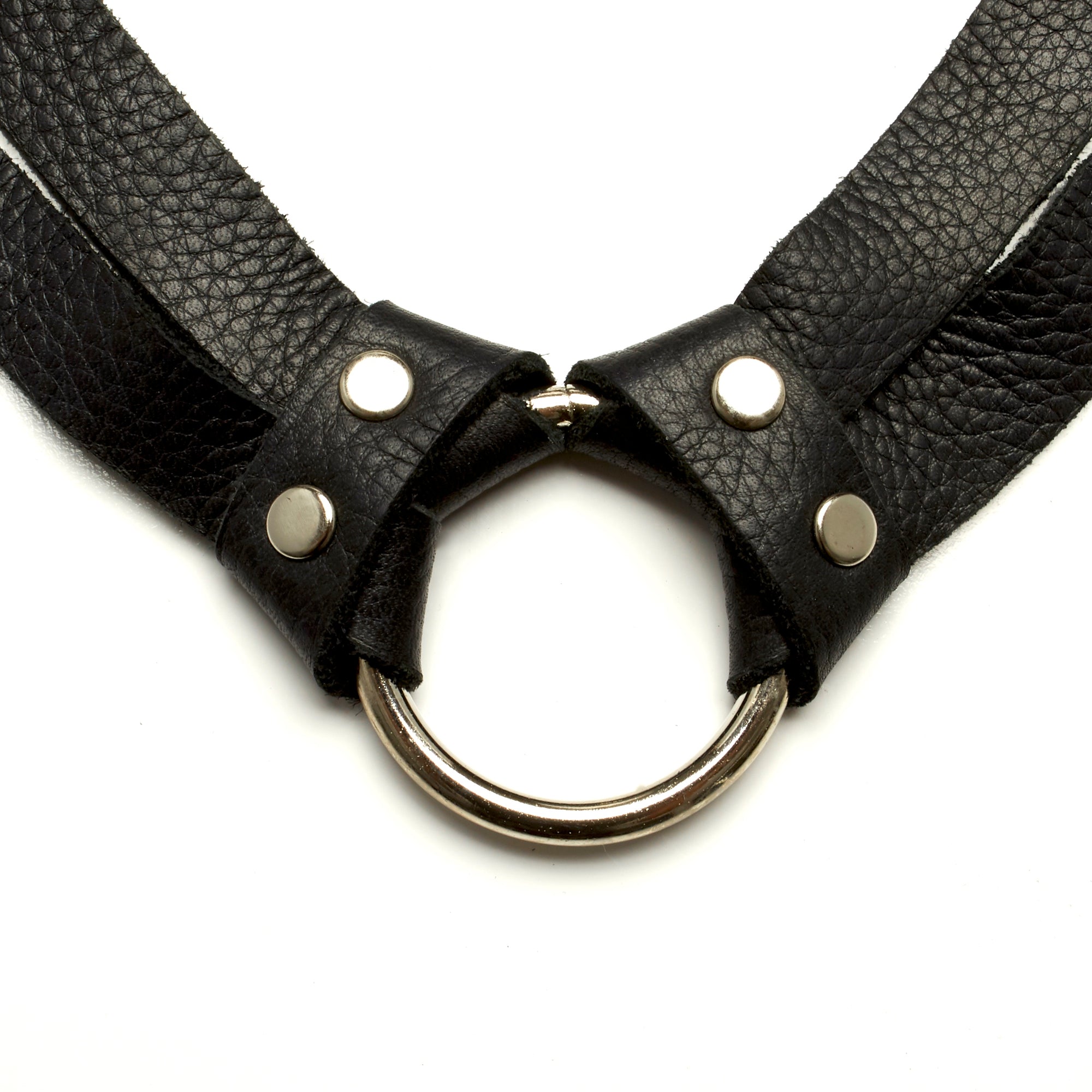 TWO STRAND DEERSKIN LEATHER CHOKER NECKLACE WITH STAINLESS STEEL RING. BY NYET JEWELRY
