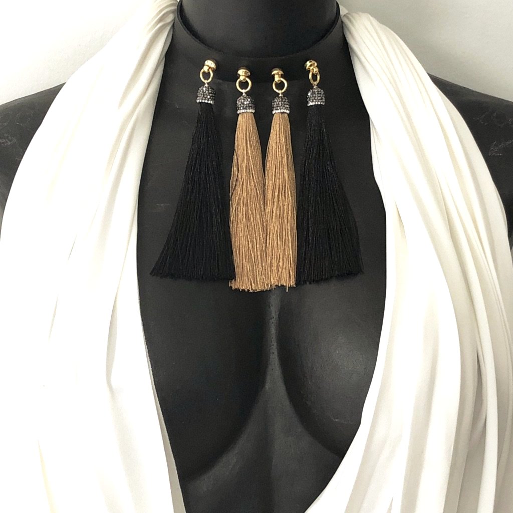 chinoiserie choker leather and silk tassels by NYET Jewelry