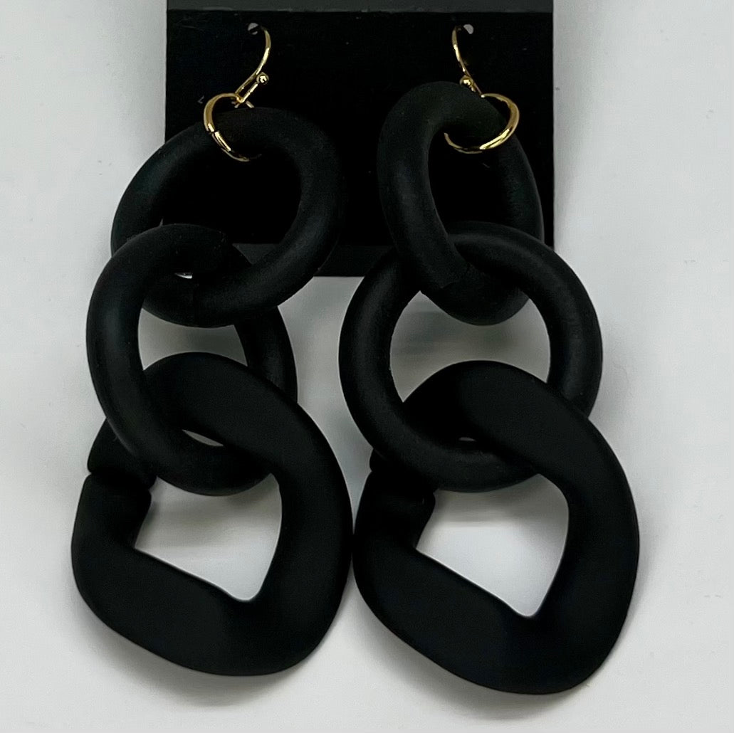 Rubber Ring Earrings with Plastic Chain Link (Assorted Colors)