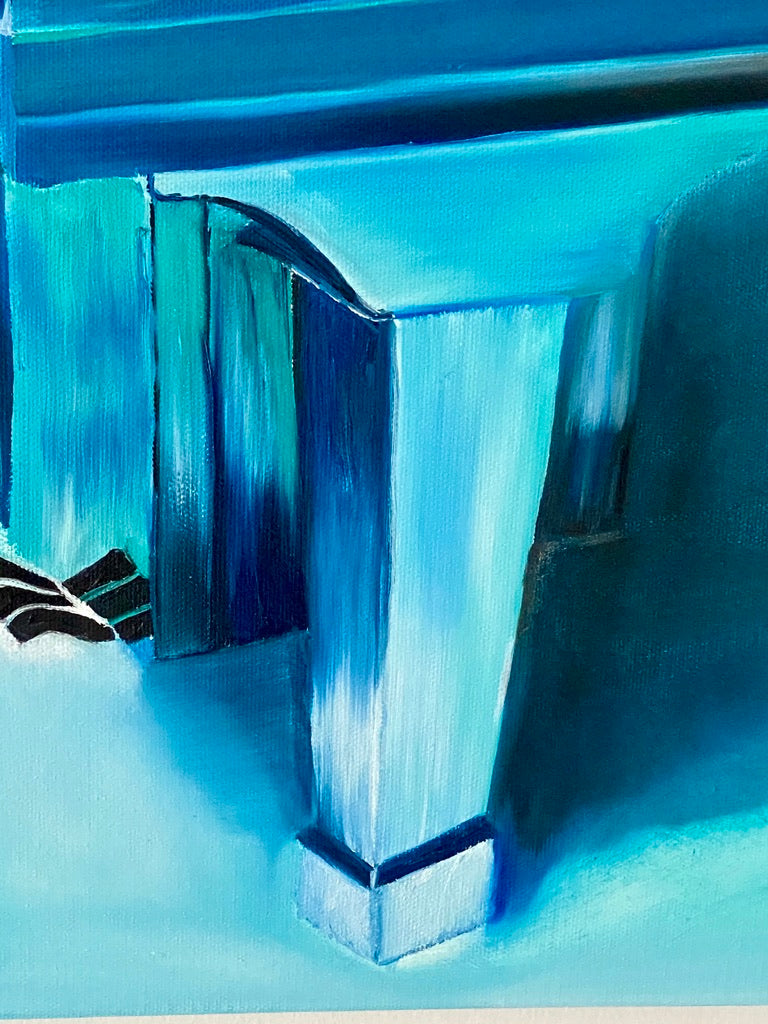 Underwater piano painting by Delphine Pontvieux