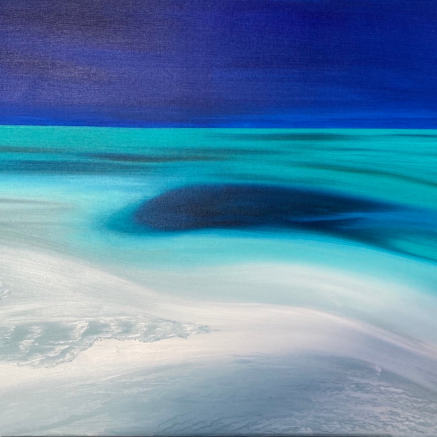 Blue hole by sand bar original painting by Delphine Pontvieux Edit alt text truncated version