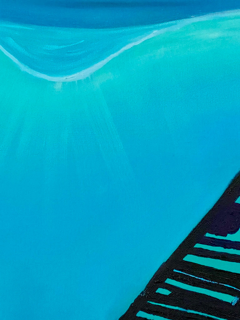 Underwater piano painting by Delphine Pontvieux