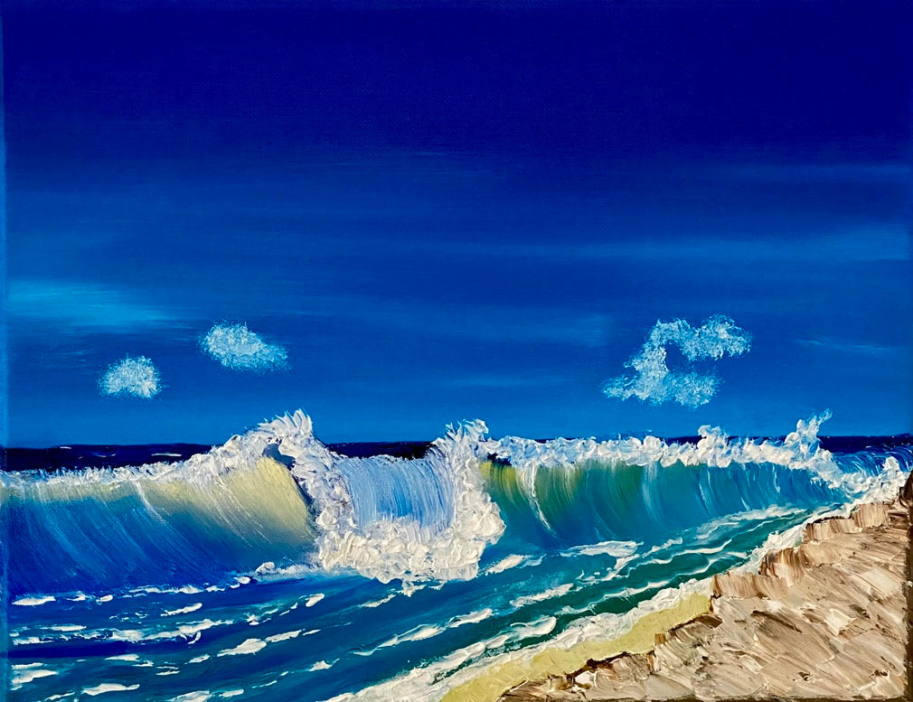 BIG WAVES ON STOCKING ISLAND PAINTING by Delphine Pontvieux