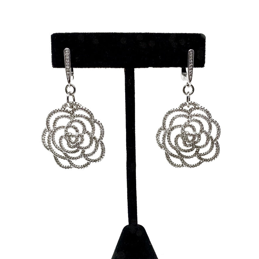 DROP EARRINGS WITH PAVE CUBIC ZIRCONIA. by NYET Jewelry