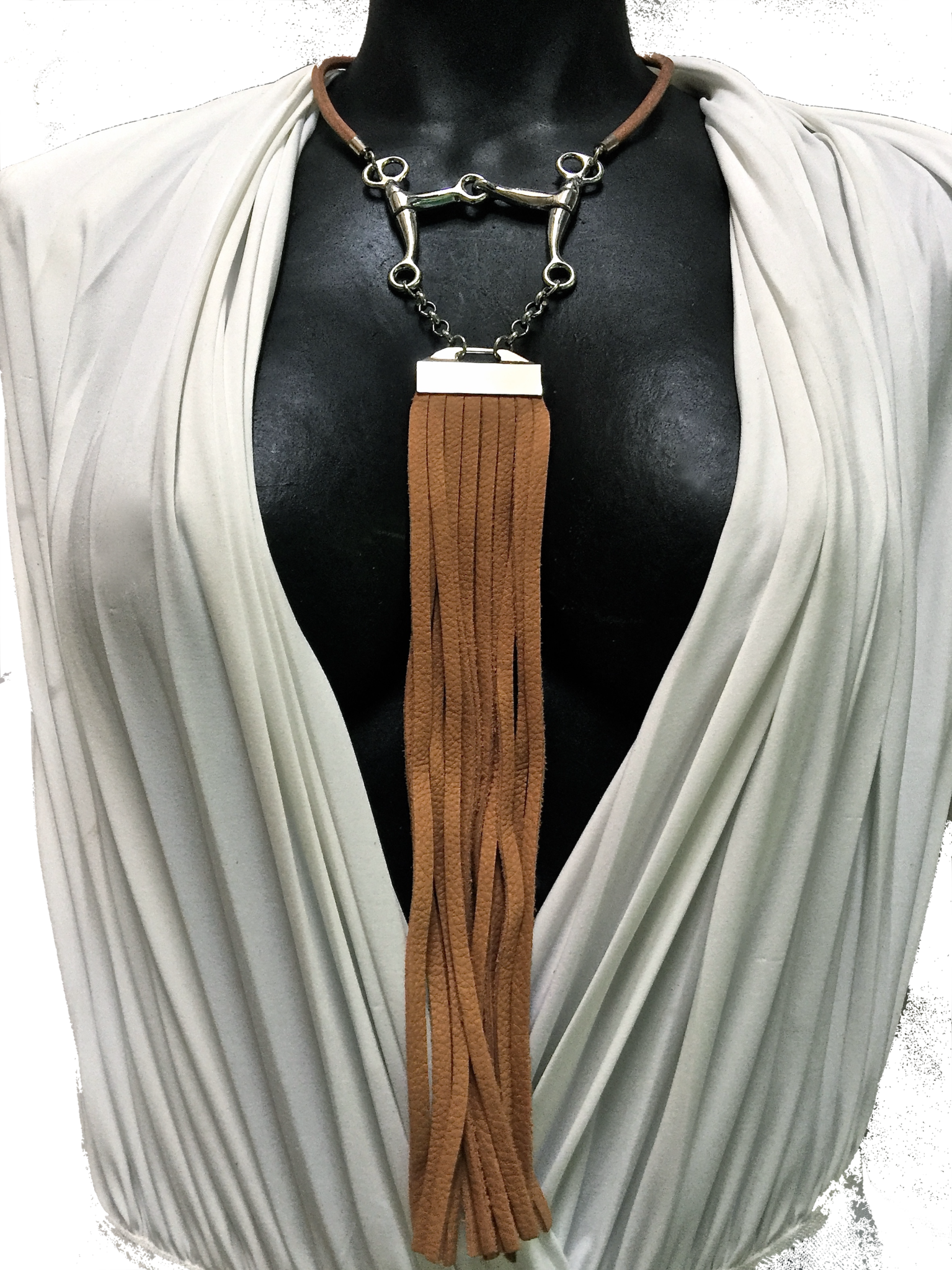 Pelham horse bit leather necklace tan
