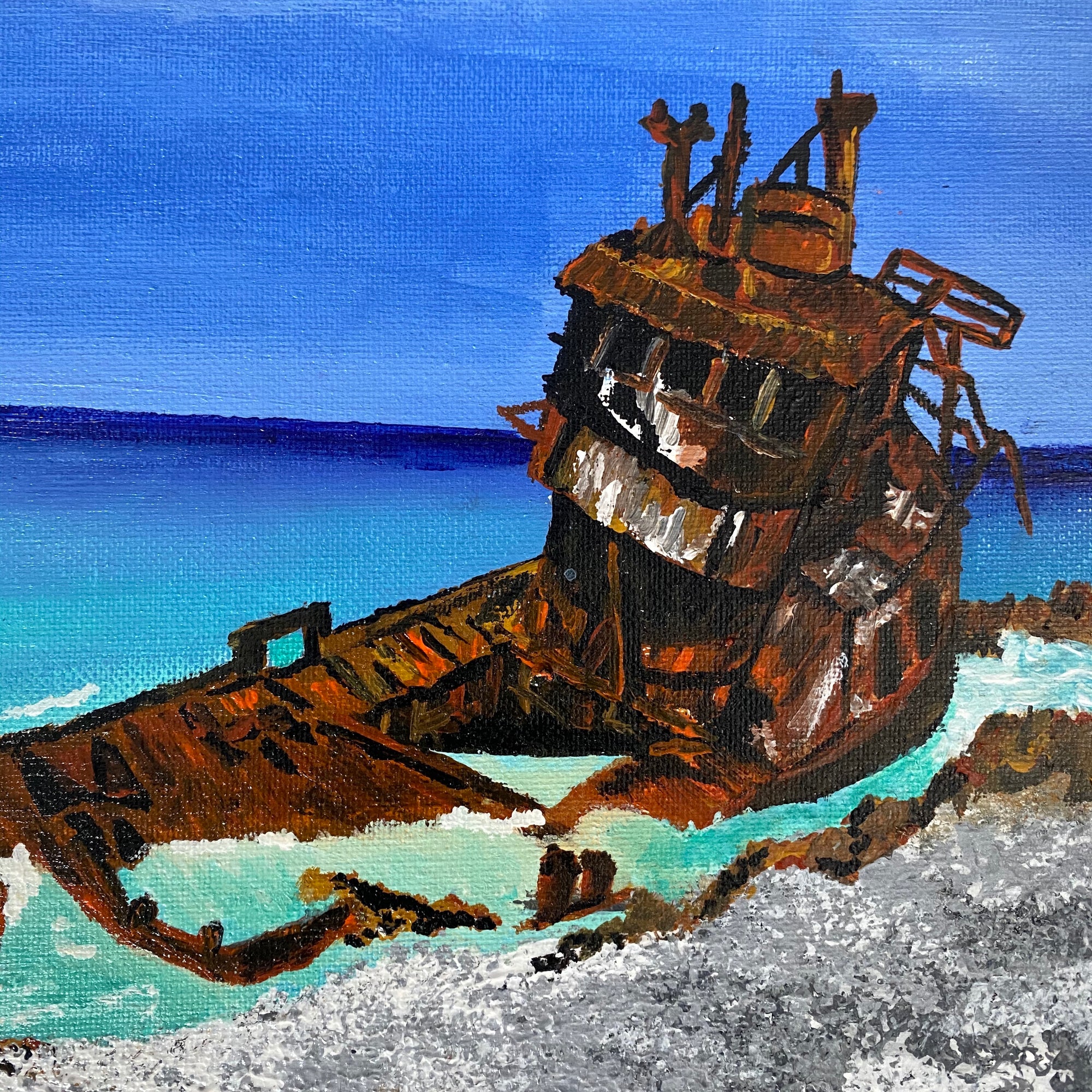 BIMINI'S WRECK PAINTING by D pontvieux close up