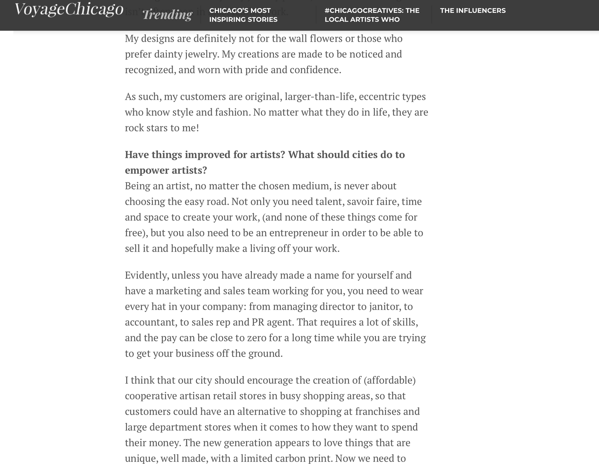 NYET JEWELRY INTERVIEW IN VOYAGECHICAGO.COM