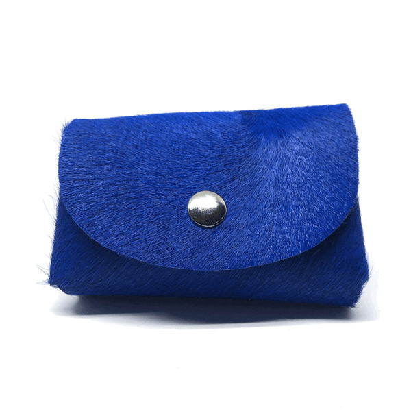 The Essentials wallet cobalt blue hair-on cowhide with neon orange  reflective band