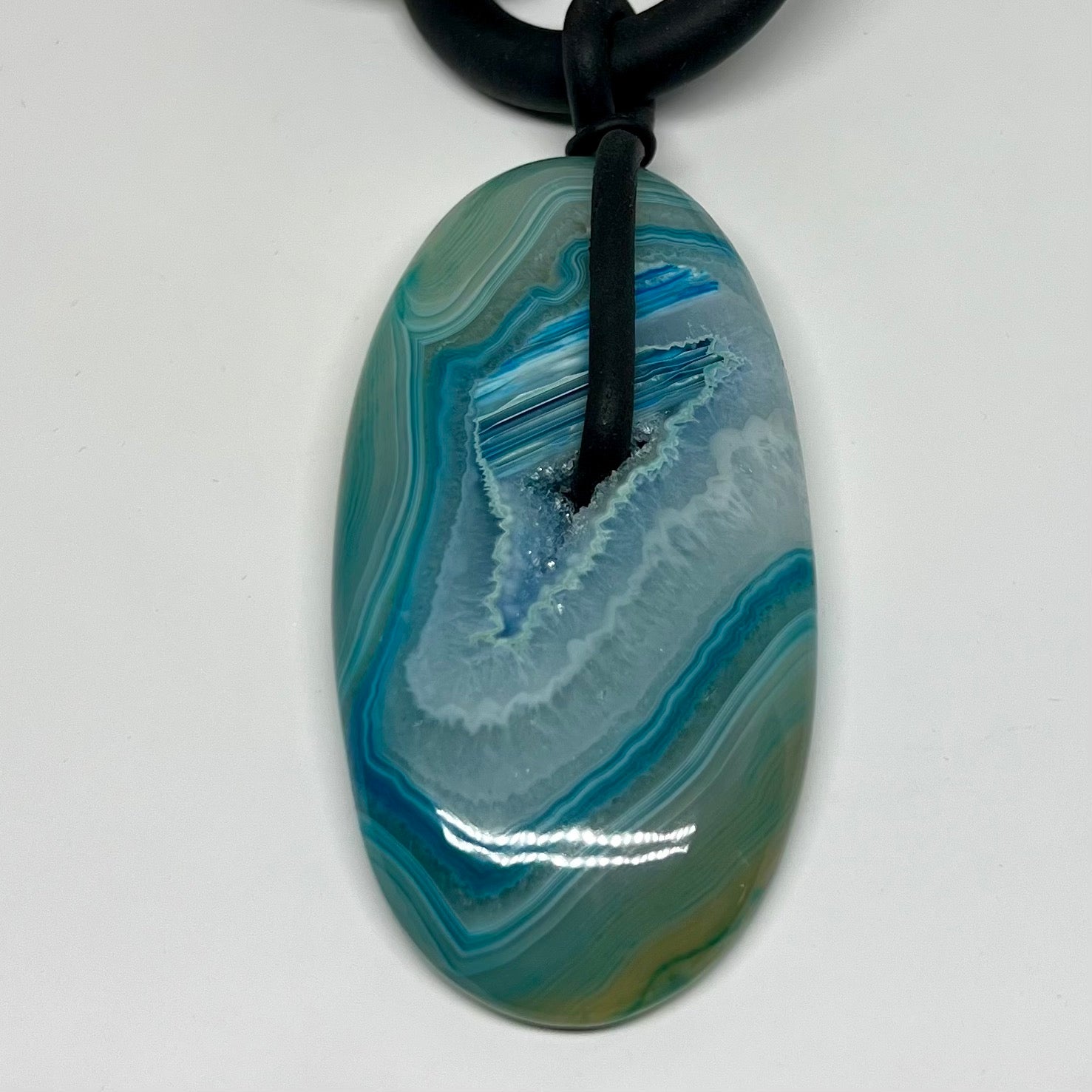 Large Agate with druzy  Rubber Necklace