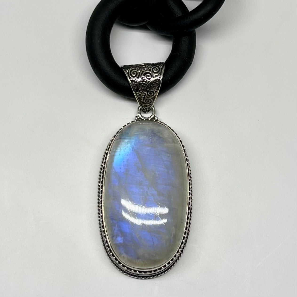 Large Moonstone and  Rubber Necklace