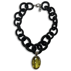 Lemon Topaz and Rubber Necklace #2 by NYET Jewelry