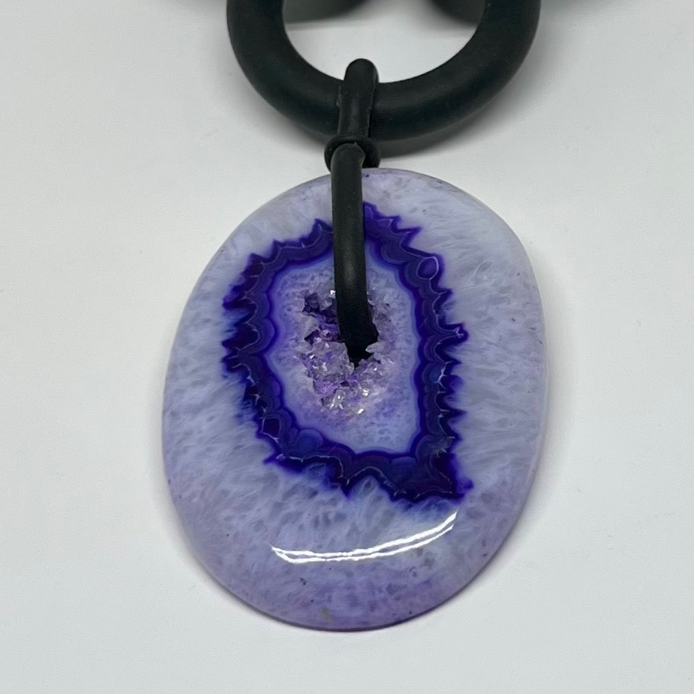 Large Agate with druzy  Rubber Necklace 2