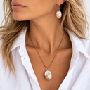 Simple Baroque Pearl Chain Necklace and Earrings in Silver or Gold