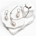 Simple Baroque Pearl Chain Necklace and Earrings in Silver or Gold