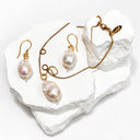 Simple Baroque Pearl Chain Necklace and Earrings in Silver or Gold