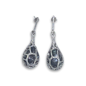 CAGE EARRINGS WITH CZ AND GREY BAROQUE PEARL BY NYET JEWELRY