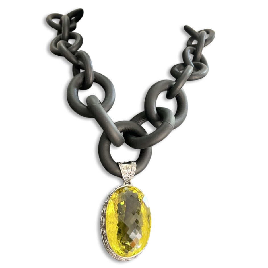 Lemon Topaz and Rubber Necklace #2 by NYET Jewelry