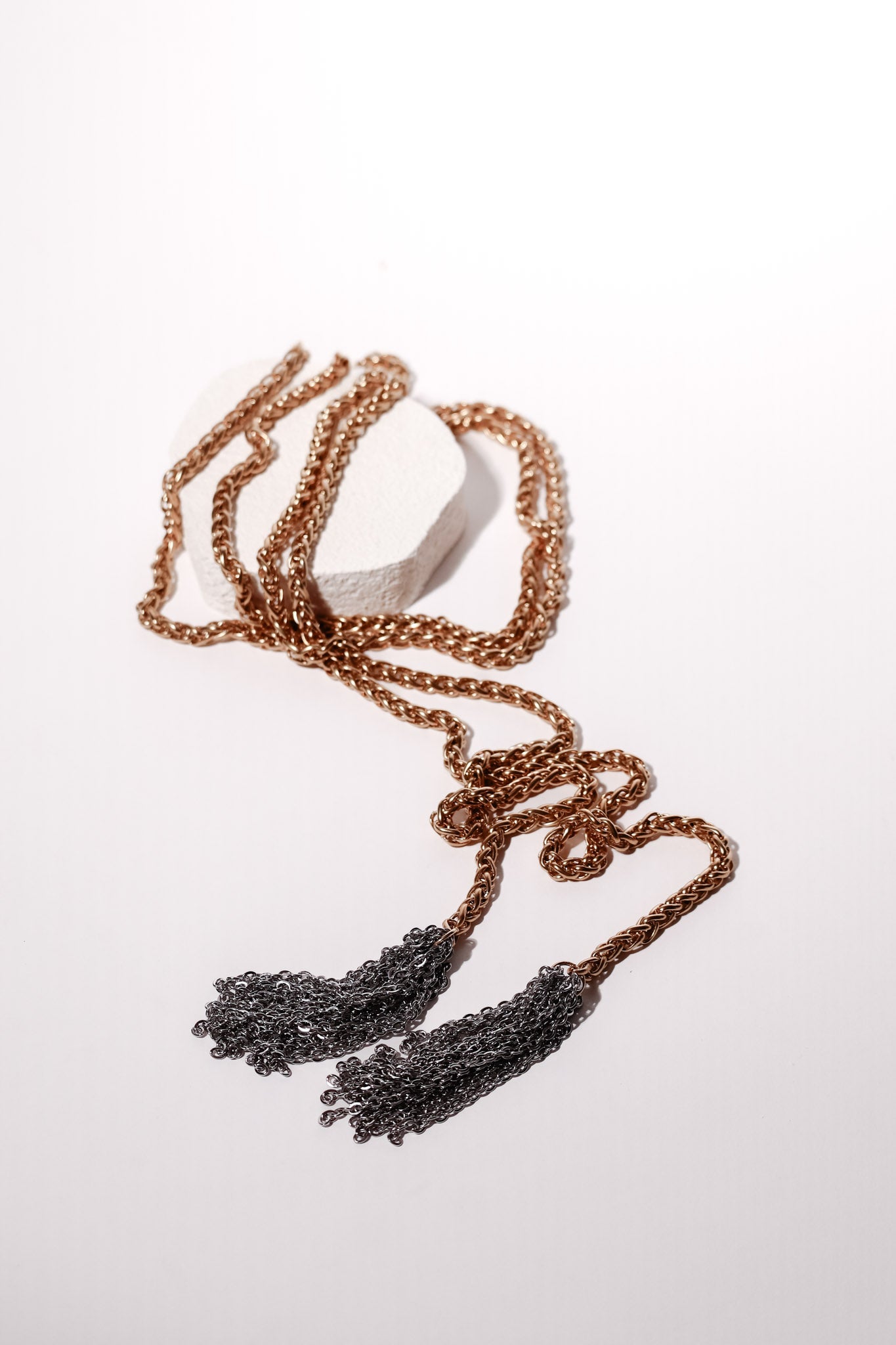 Extra Long Gold over Stainless Steel Lariat With Chain Tassels