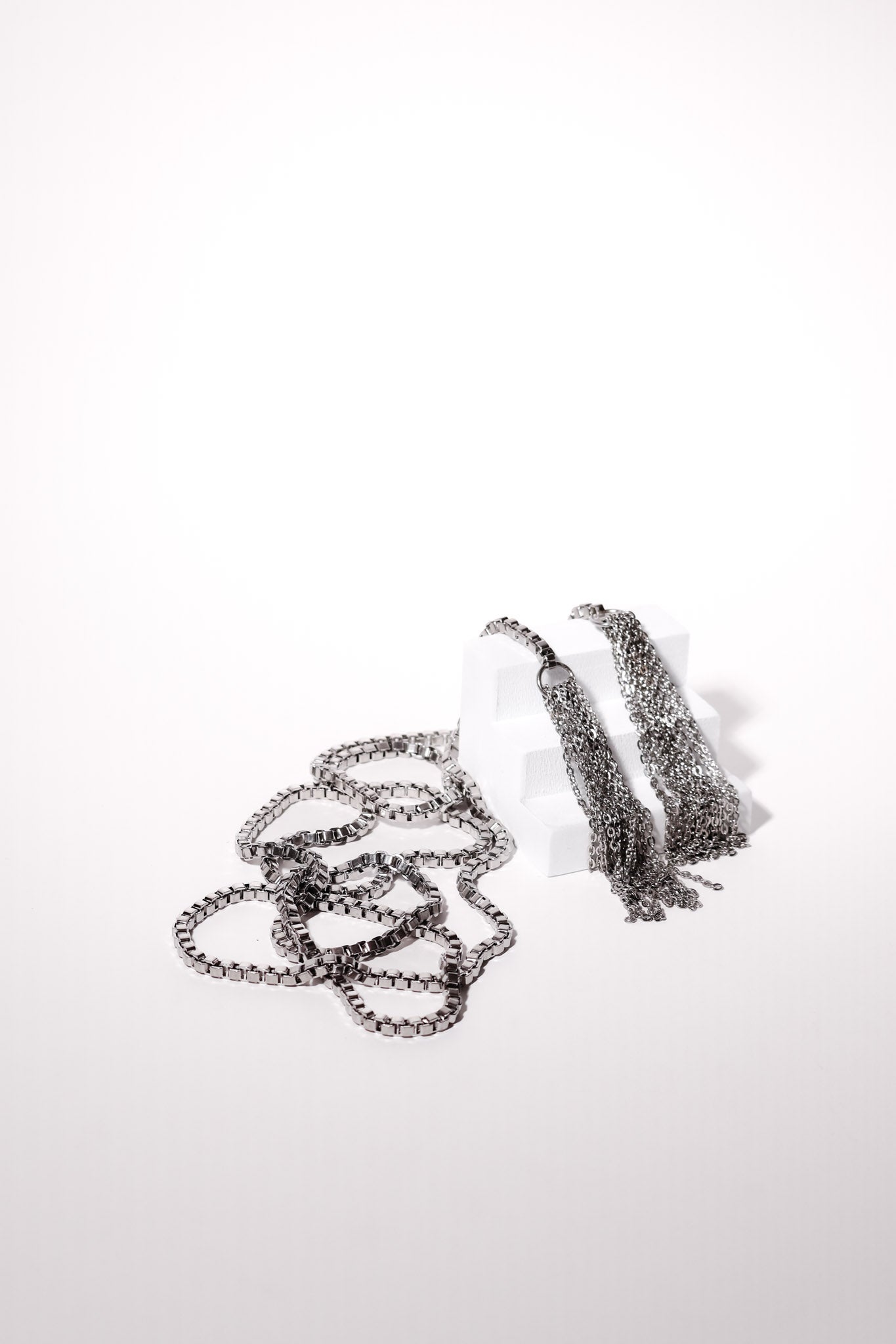 Extra Long Stainless Steel Box Chain Lariat With Chain Tassels