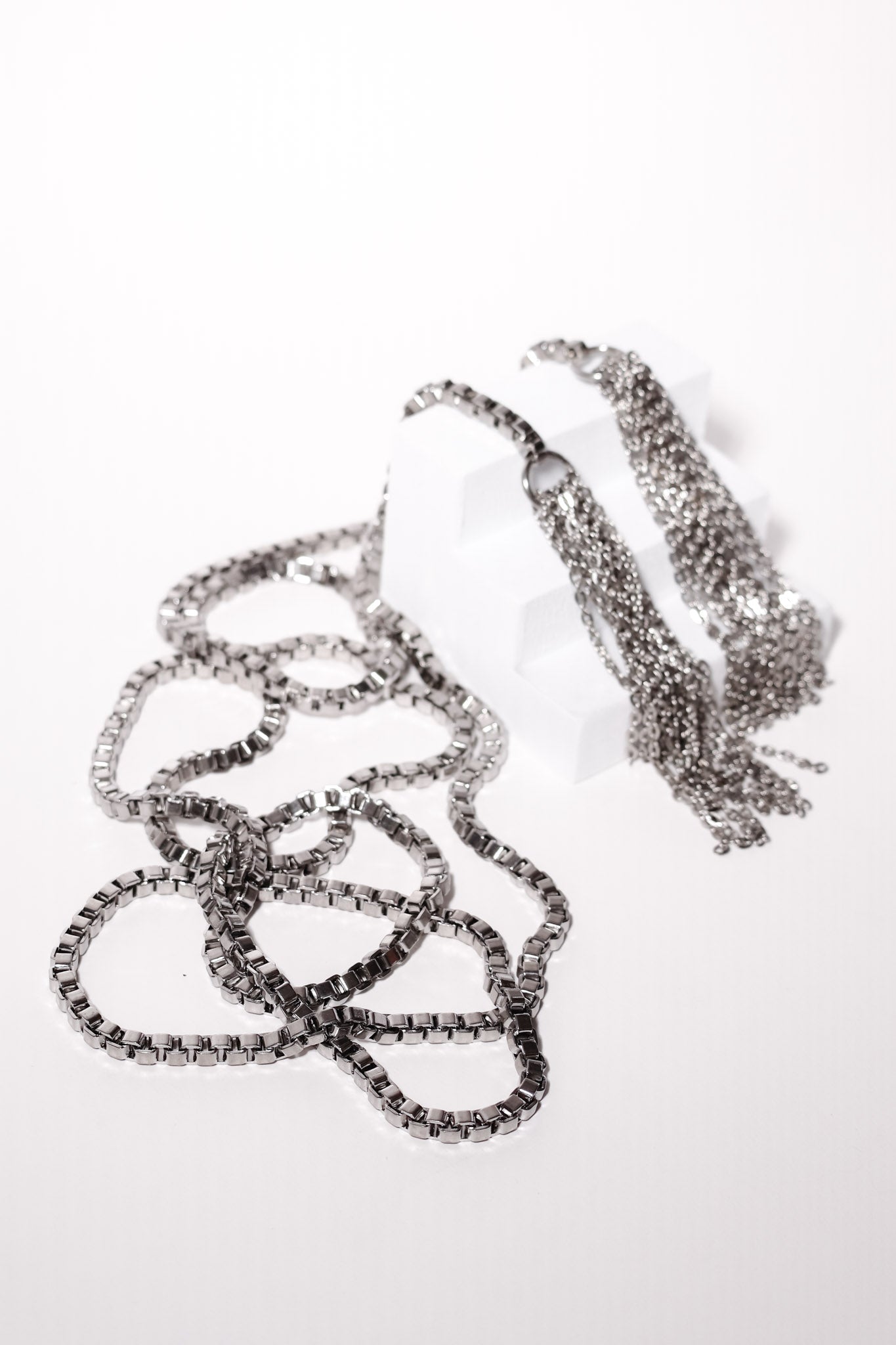 Extra Long Stainless Steel Box Chain Lariat With Chain Tassels