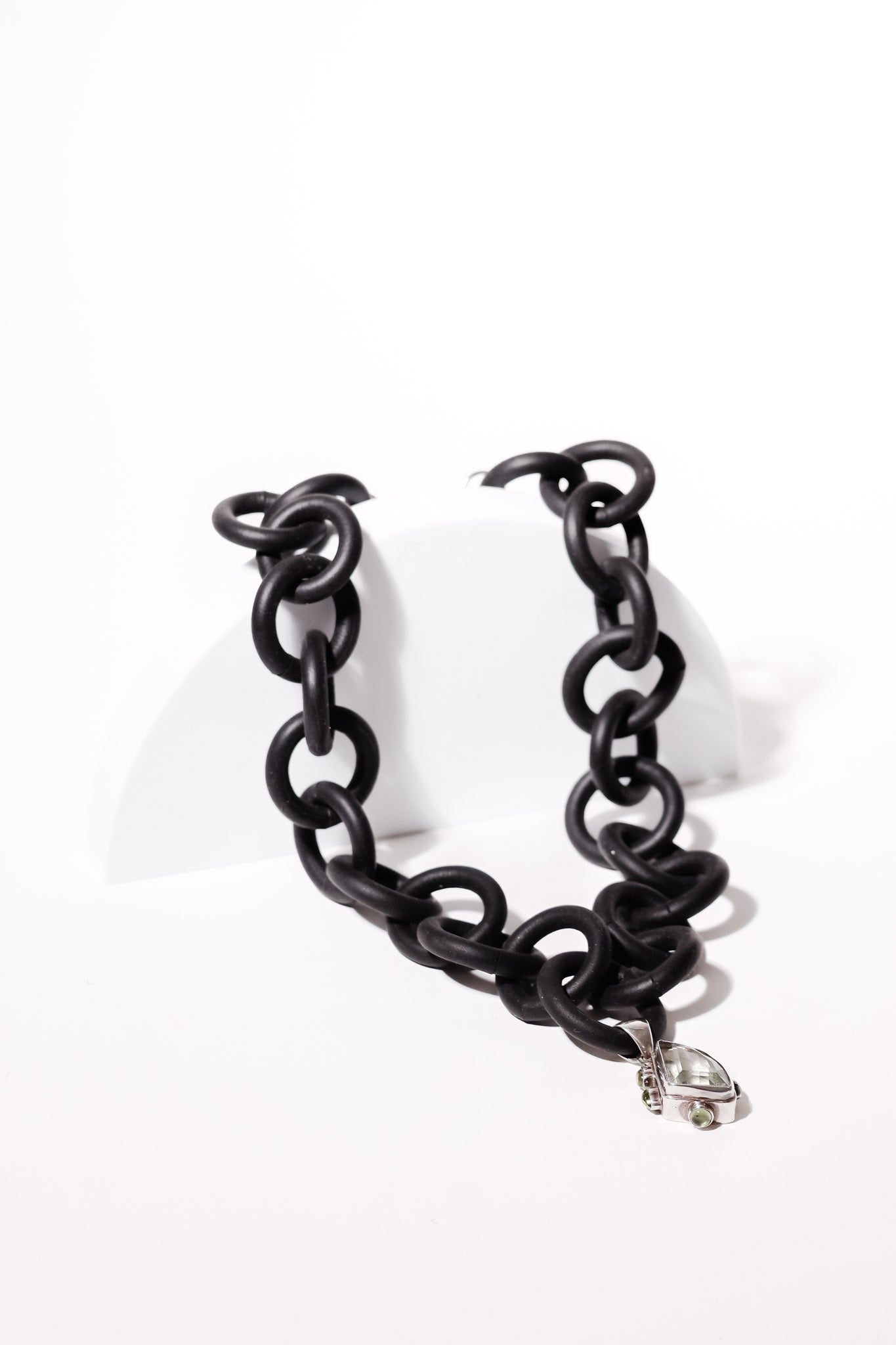 Green Amethyst, Peridots and Rubber Necklace