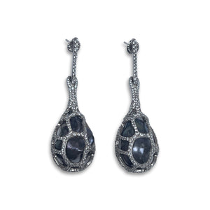 CAGE EARRINGS WITH CZ AND GREY BAROQUE PEARL BY NYET JEWELRY