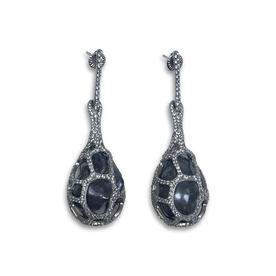 CAGE EARRINGS WITH CZ AND GREY BAROQUE PEARL BY NYET JEWELRY