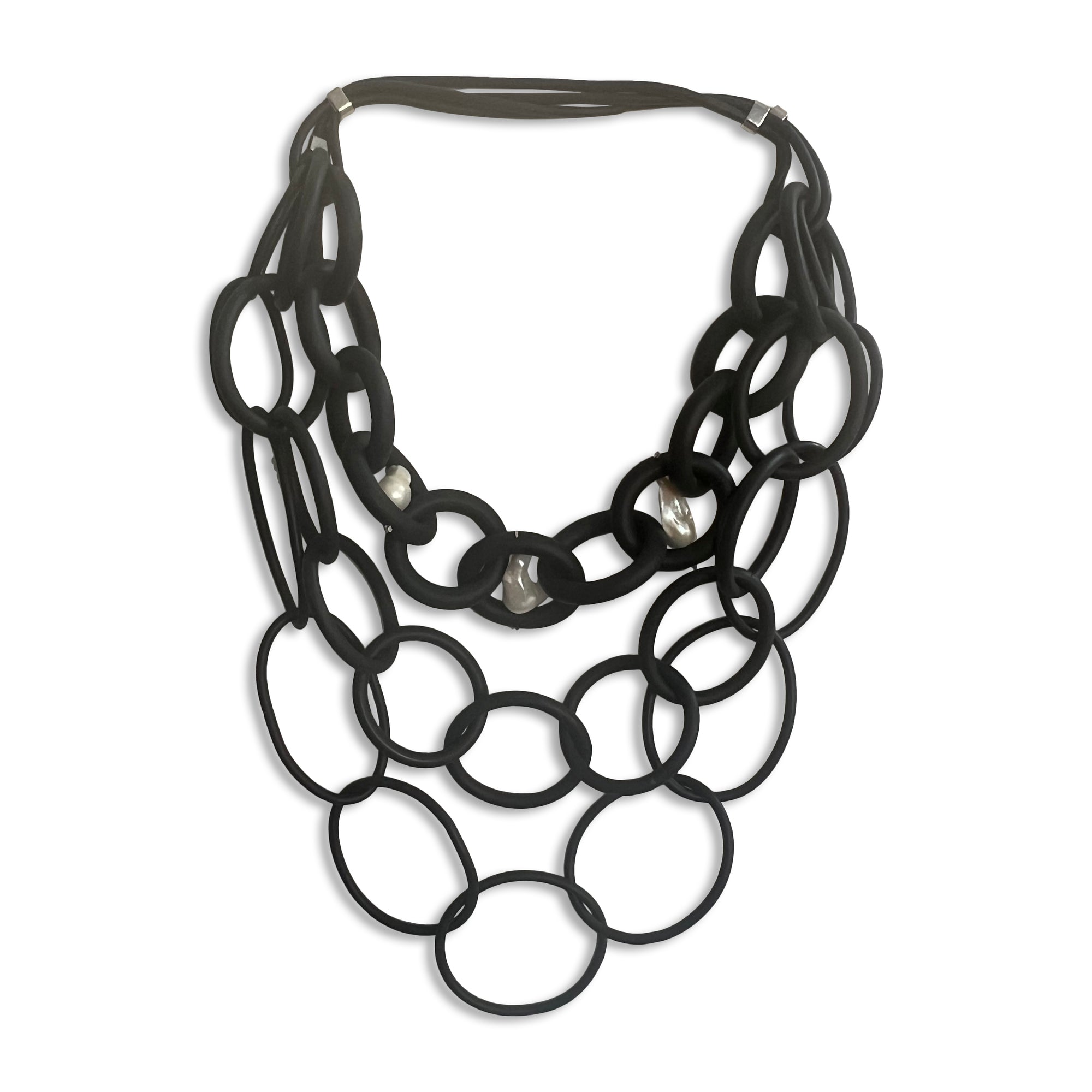 Multi-strand Rubber Statement Necklace with Baroque Pearls