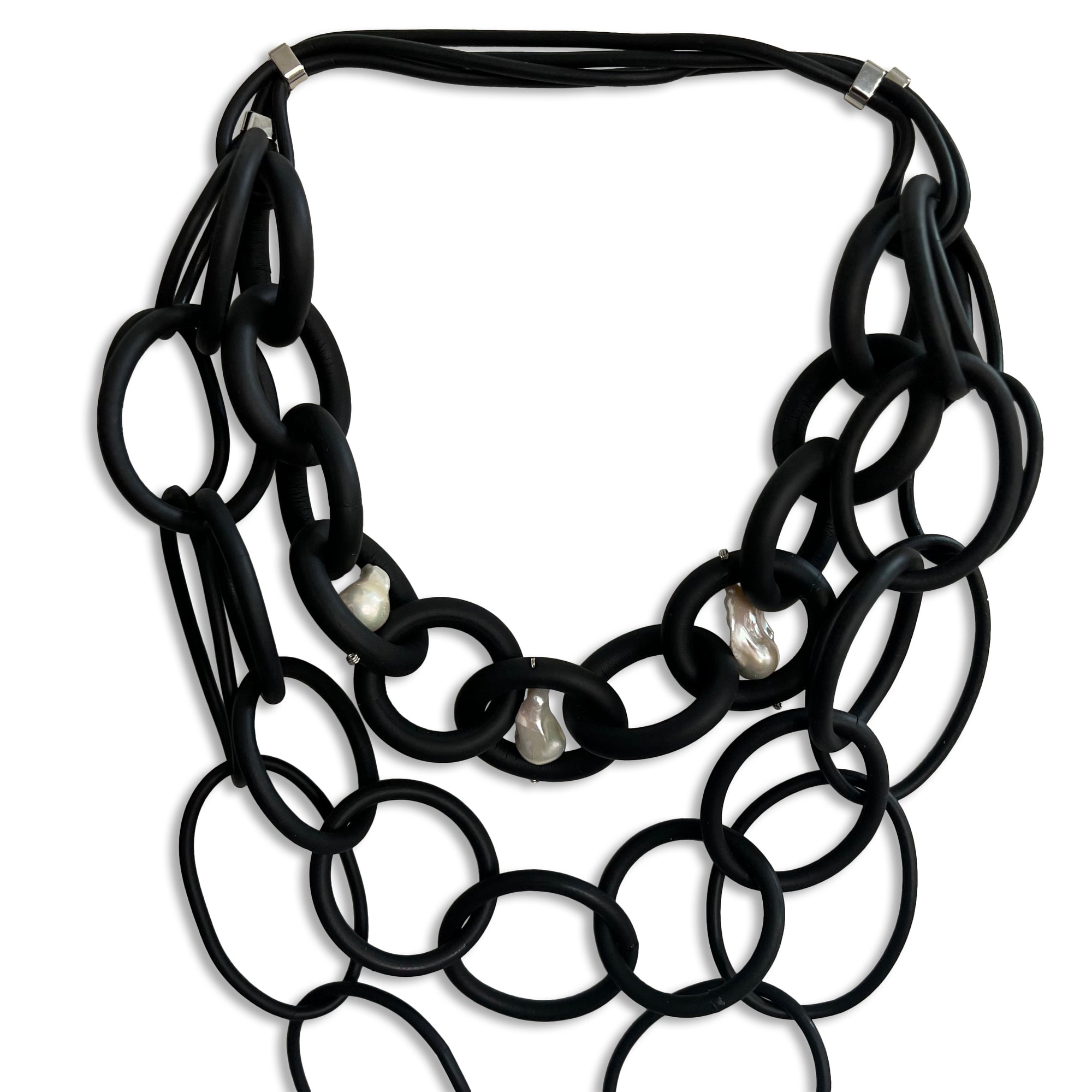 Multi-strand Rubber Statement Necklace with Baroque Pearls