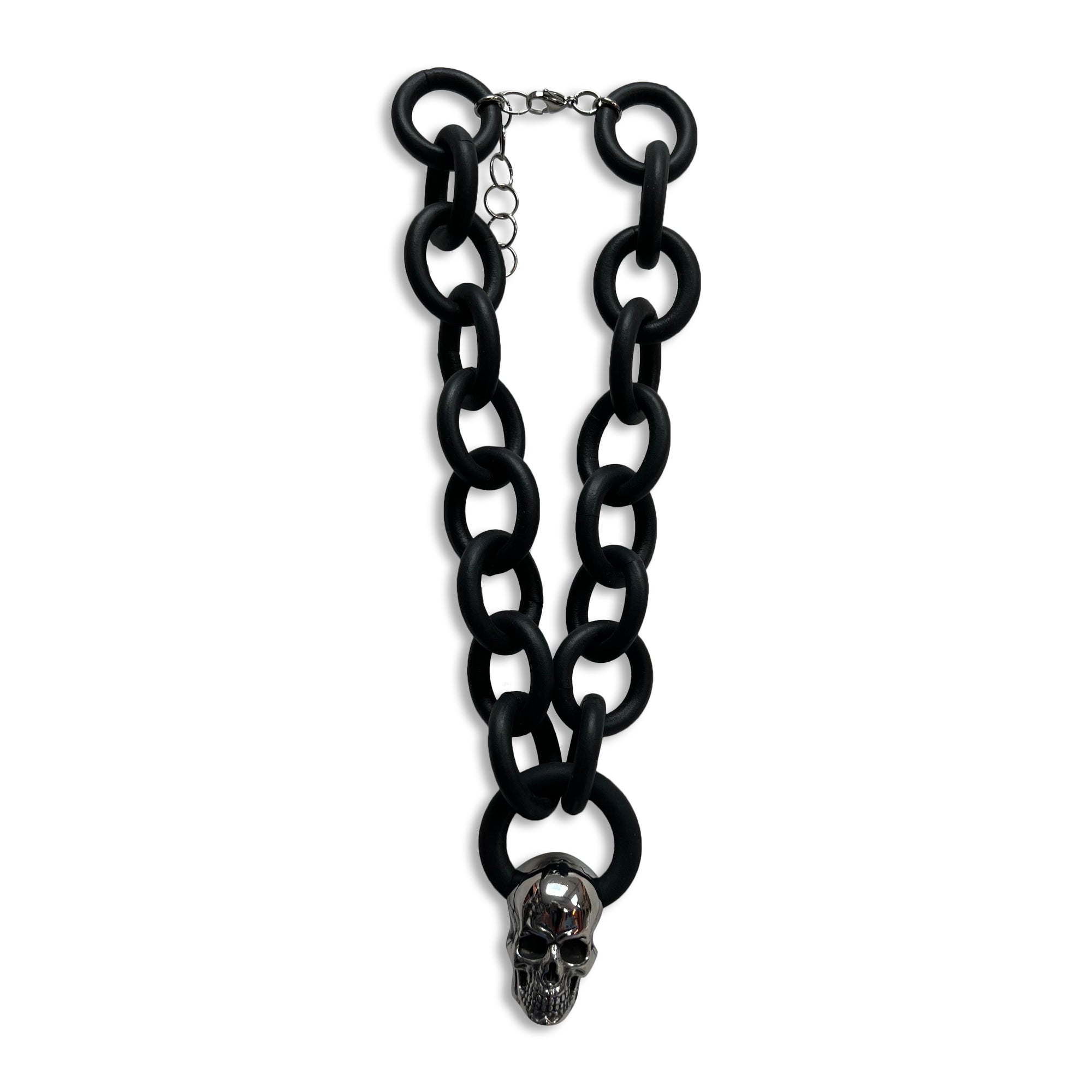 Rubber Necklace with Stainless Steel skull