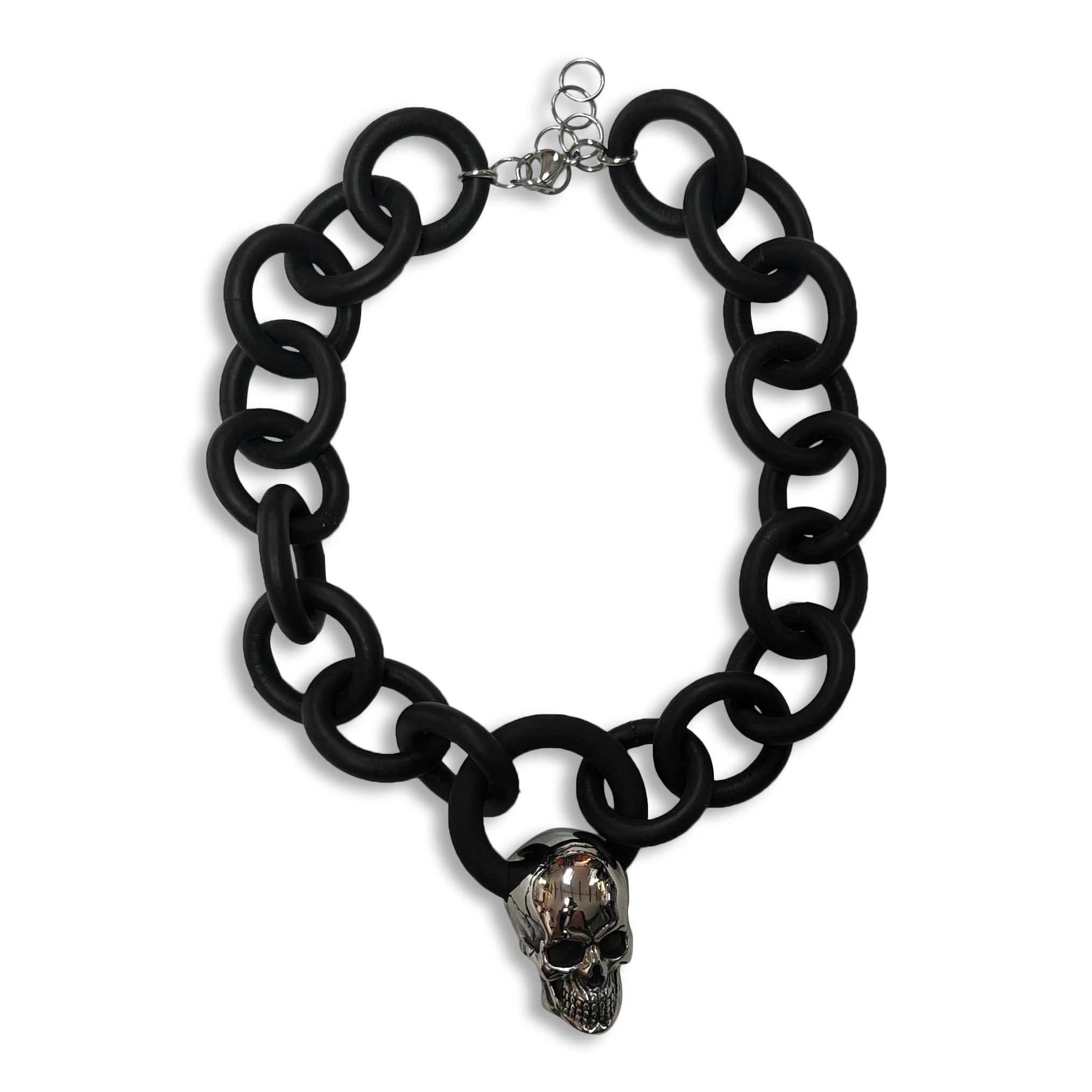 Rubber Necklace with Stainless Steel skull