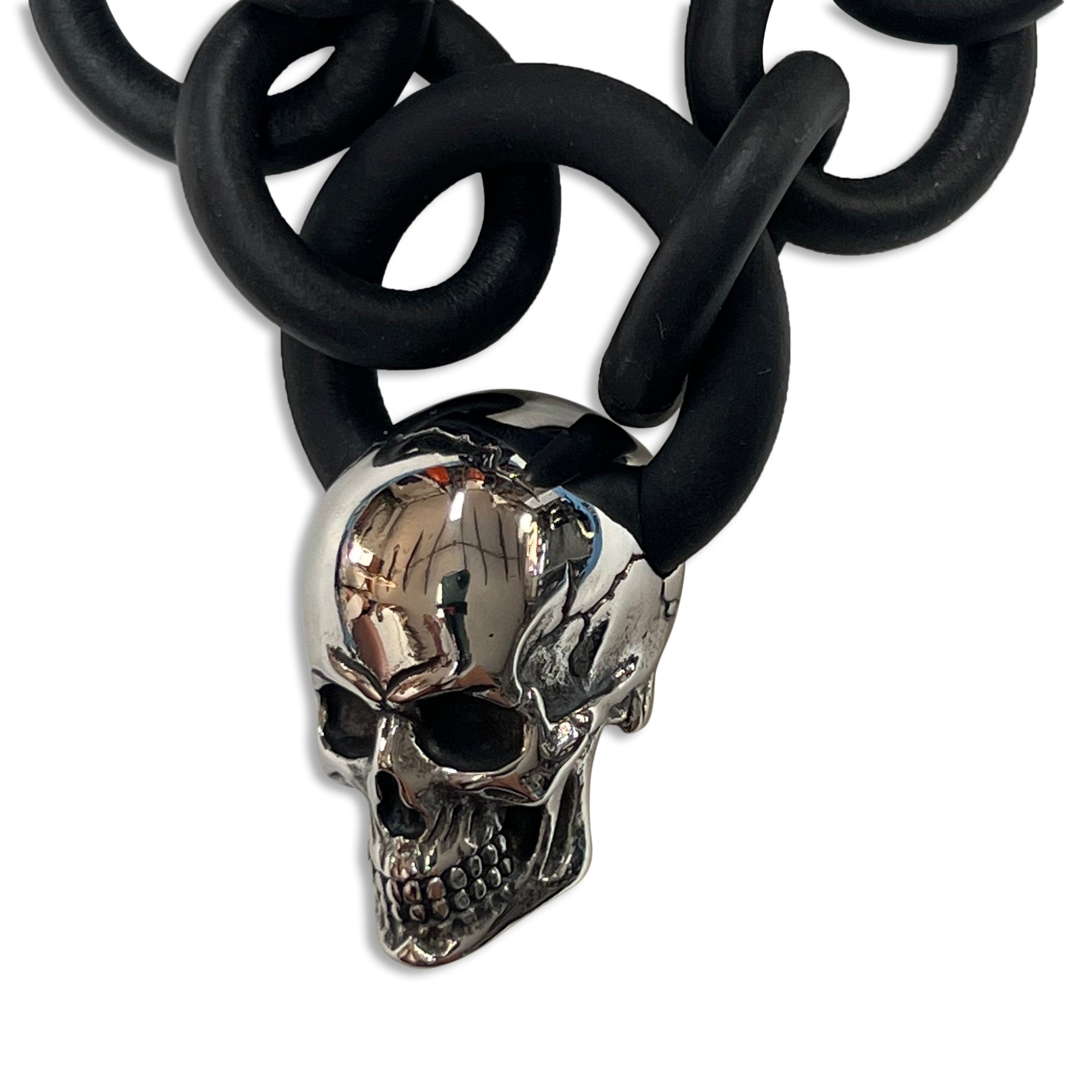 Rubber Necklace with Stainless Steel skull