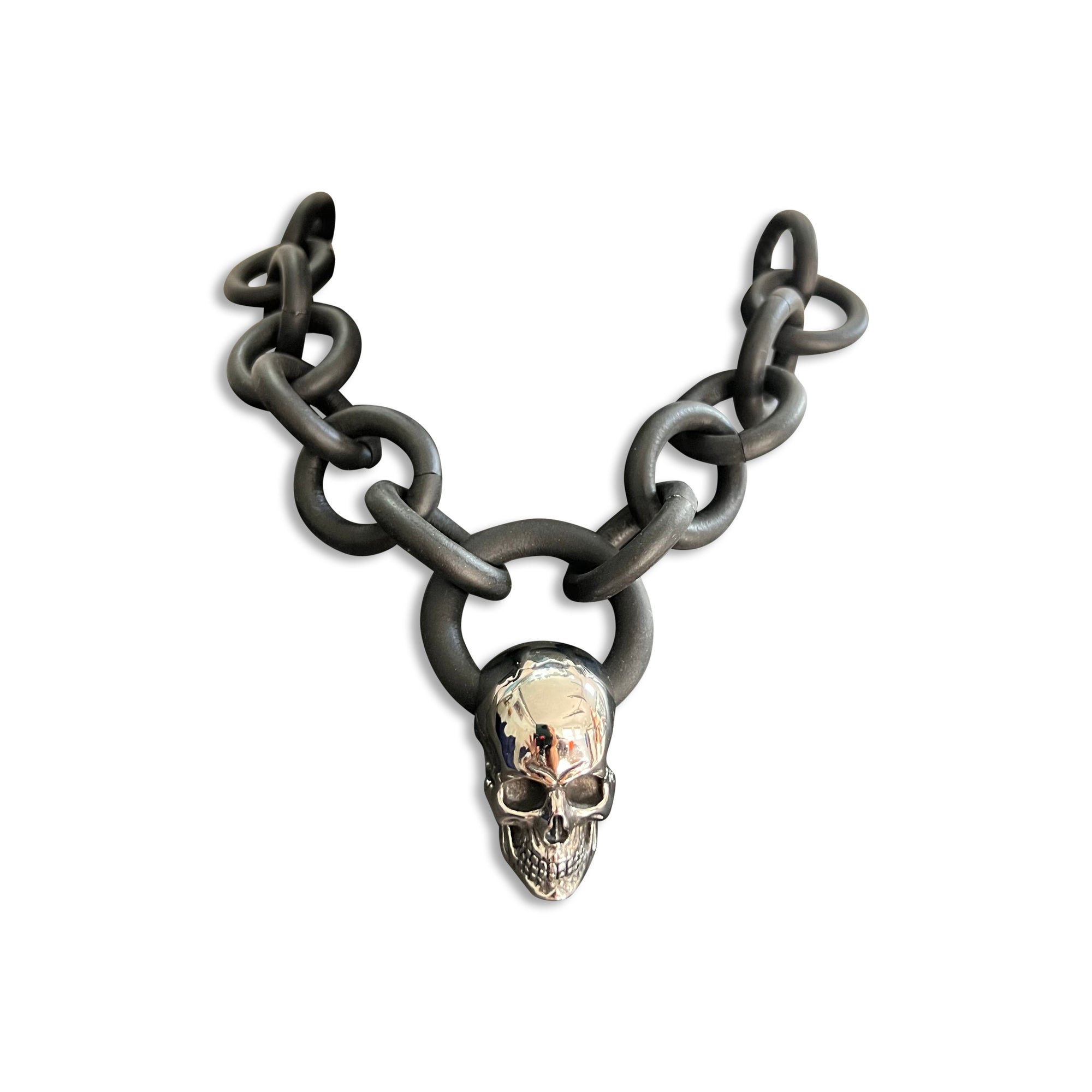 Rubber Necklace with Stainless Steel skull