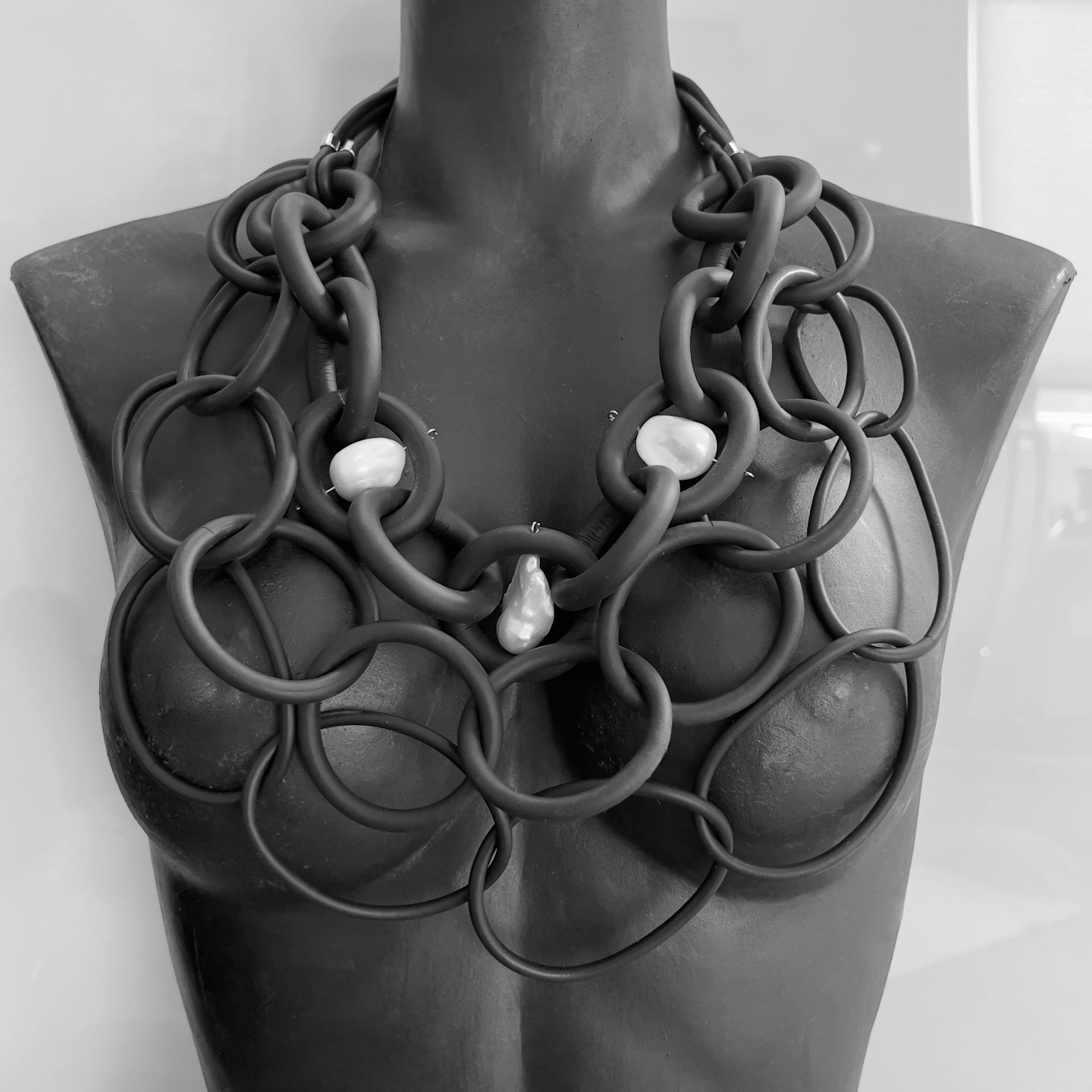 Multi-strand Rubber Statement Necklace with Baroque Pearls