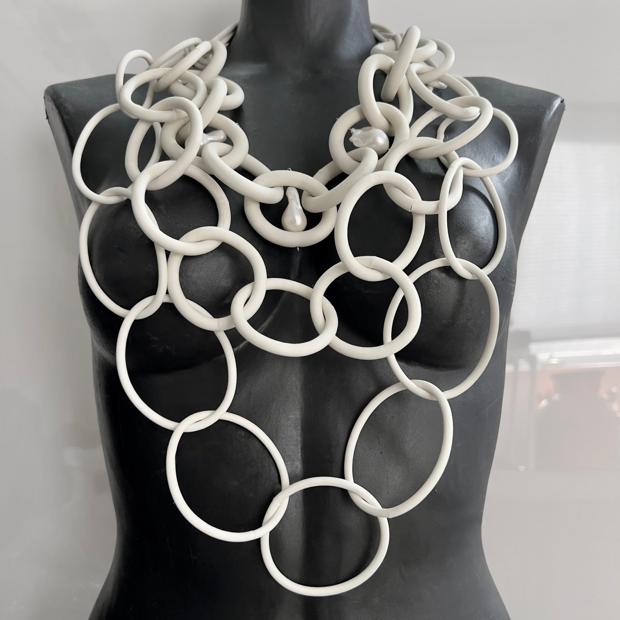 Multi-strand Rubber Statement Necklace with Baroque Pearls