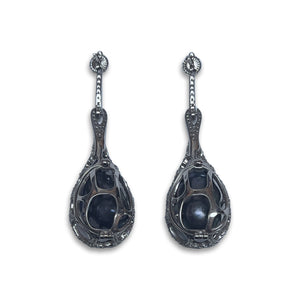 CAGE EARRINGS WITH CZ AND GREY BAROQUE PEARL BY NYET JEWELRY. BACK