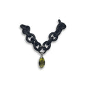 BLACK RUBBER NECKLACE WITH OVAL-CUT FACETED LEMON TOPAZ GEMSTONE BEZEL SET IN SILVER. nyet jewelry