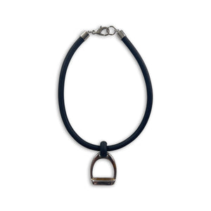 BLACK RUBBER AND SOLID BRASS PENDENT EQUESTRIAN STIRRUP CHOKER by NYET Jewelry