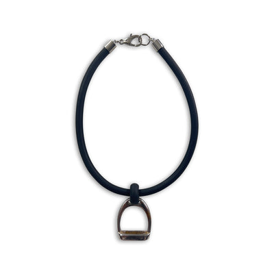 BLACK RUBBER AND SOLID BRASS PENDENT EQUESTRIAN STIRRUP CHOKER by NYET Jewelry