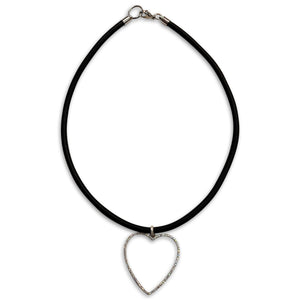 BLACK RUBBER NECKLACE WITH A HEART PENDENT MADE OF PAVE'D CUBIC ZIRCONIA. by NYET Jewelry