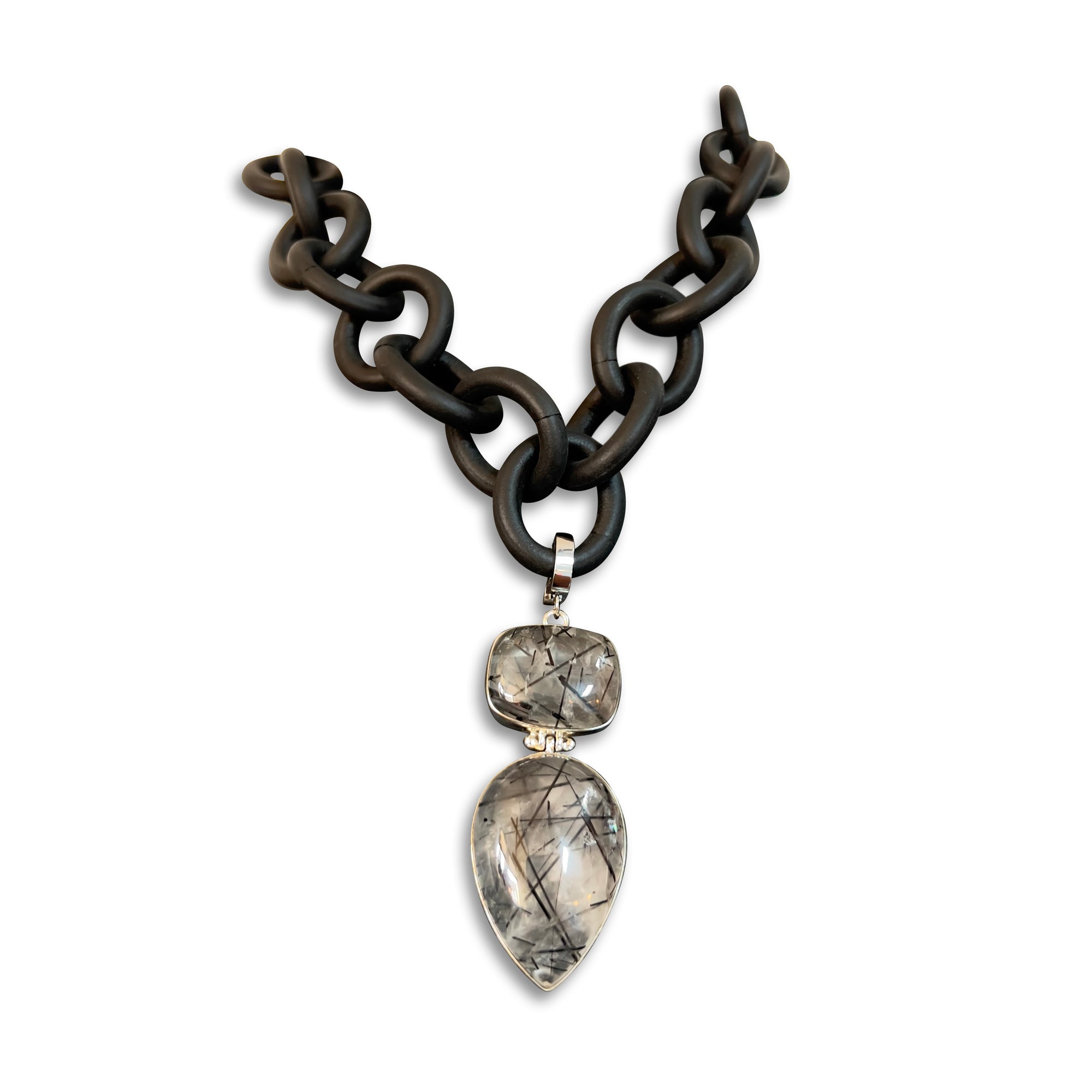 Rutilated quartz and Rubber Necklace